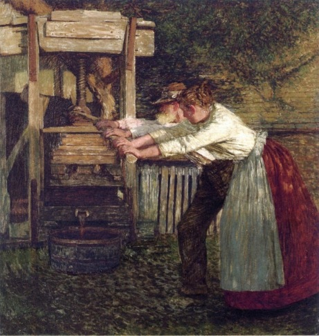 Cydr jednoczy rodziny, zwalcza alkoholizm, wzbogaca gospodarkę (tłoczenie jabłek w Sussex, 1898)